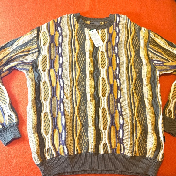 Yellow, khaki and purple oversized mixed knit textured striped long sleeve NWT - Picture 3 of 8